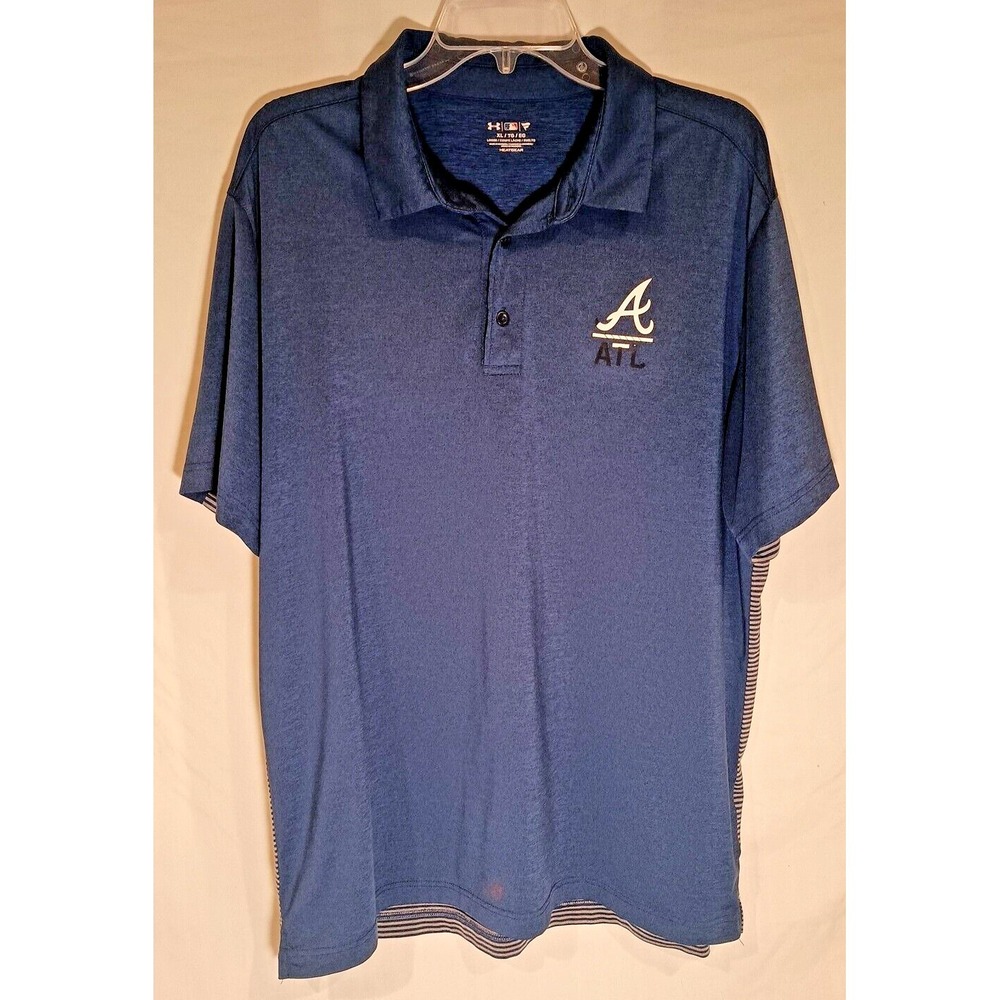 Atlanta Braves Navy‎ Blue Under Armour HEATGEAR Polyester Blend Polo Size XL